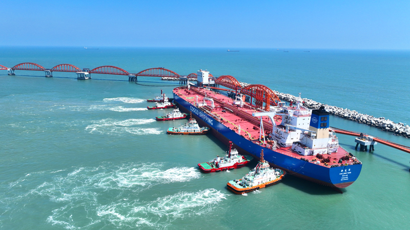 廣東石化項目首船30萬噸級原油油輪新龍洋號順利到港。吳鬆深攝