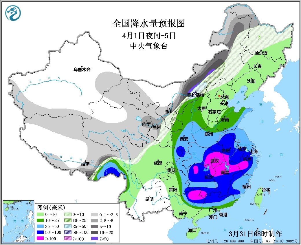 中国气象局：4月1至5日我国将出现今年以来最大范围强雨雪过程