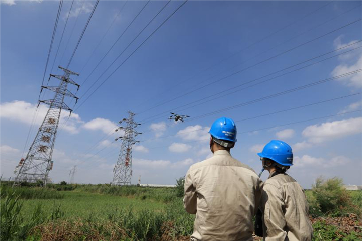 国网天津东丽供电公司员工巡检110千伏线路。受访者供图