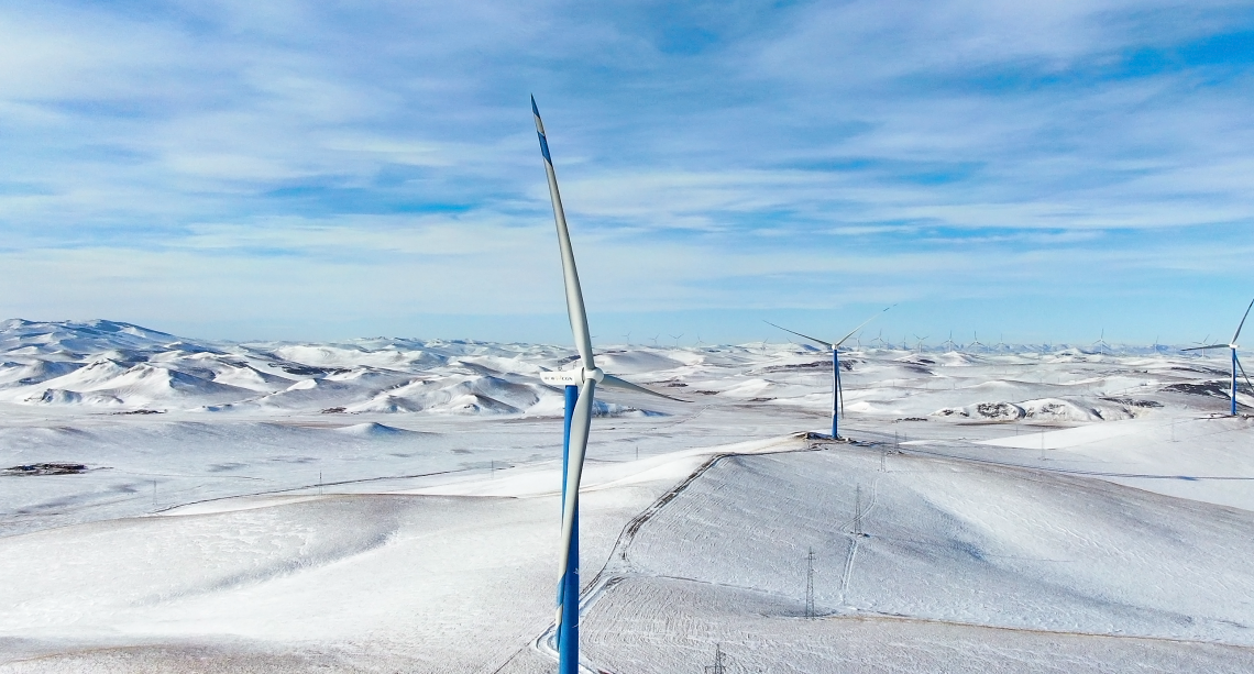 冬季裡的中國廣核興安盟300萬千瓦風電項目。 受訪者供圖