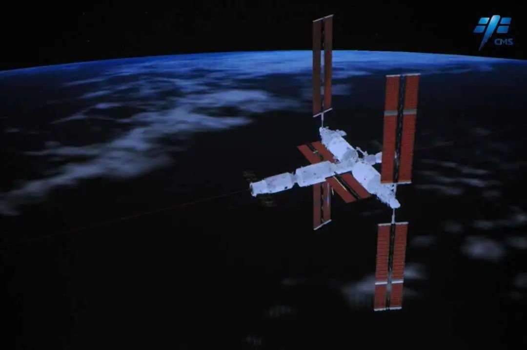 天舟七号货运飞船与空间站组合体交会对接模拟示意图。中国载人航天工程办公室供图