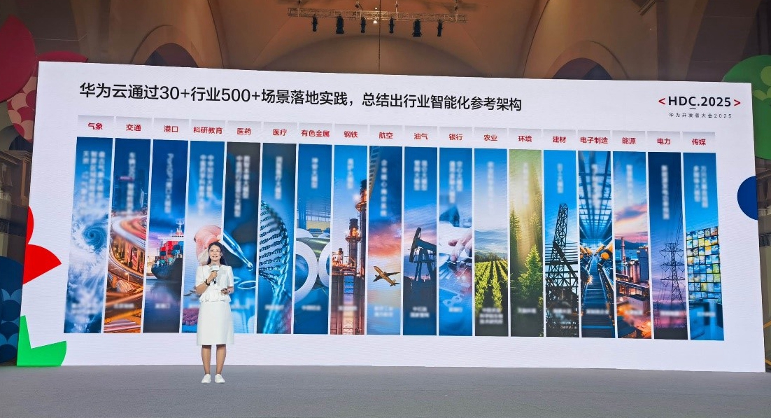 華為雲計算生態解決方案部部長肖苡發布《華為雲行業智能化參考架構》。（受訪者供圖）