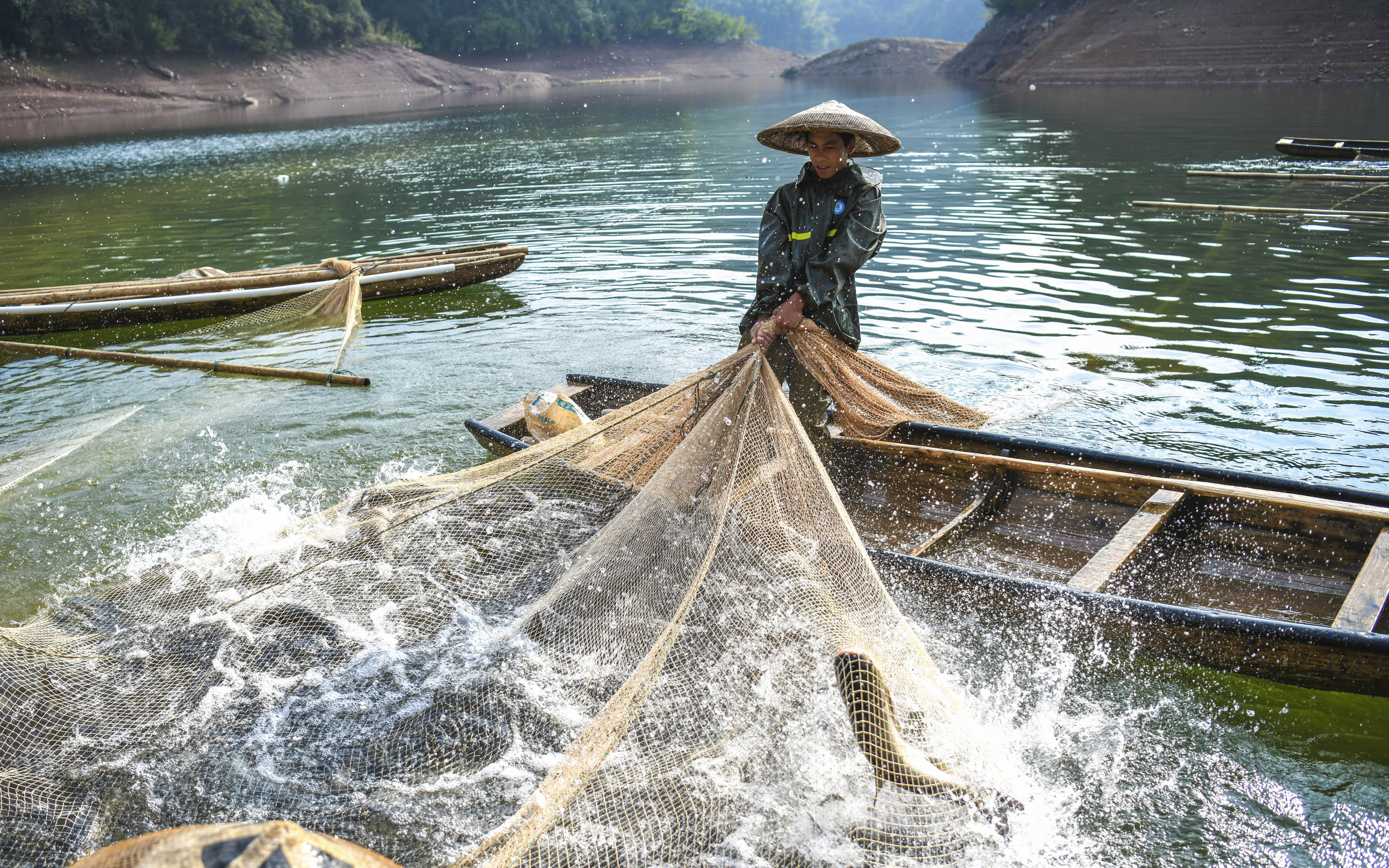 湖南常宁：捕鱼迎“双节”