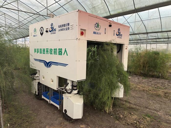 国内首台芦笋高速采收机器东说念主。 图片源自中国农业科学院官网