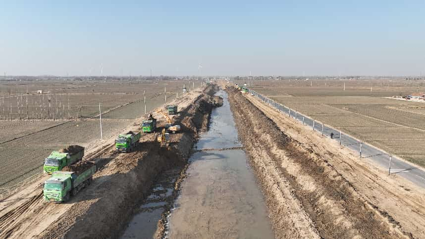 總投資1.6億元的德州市馬頰河與德惠新河連通工程施工現場。山東省水利廳供圖