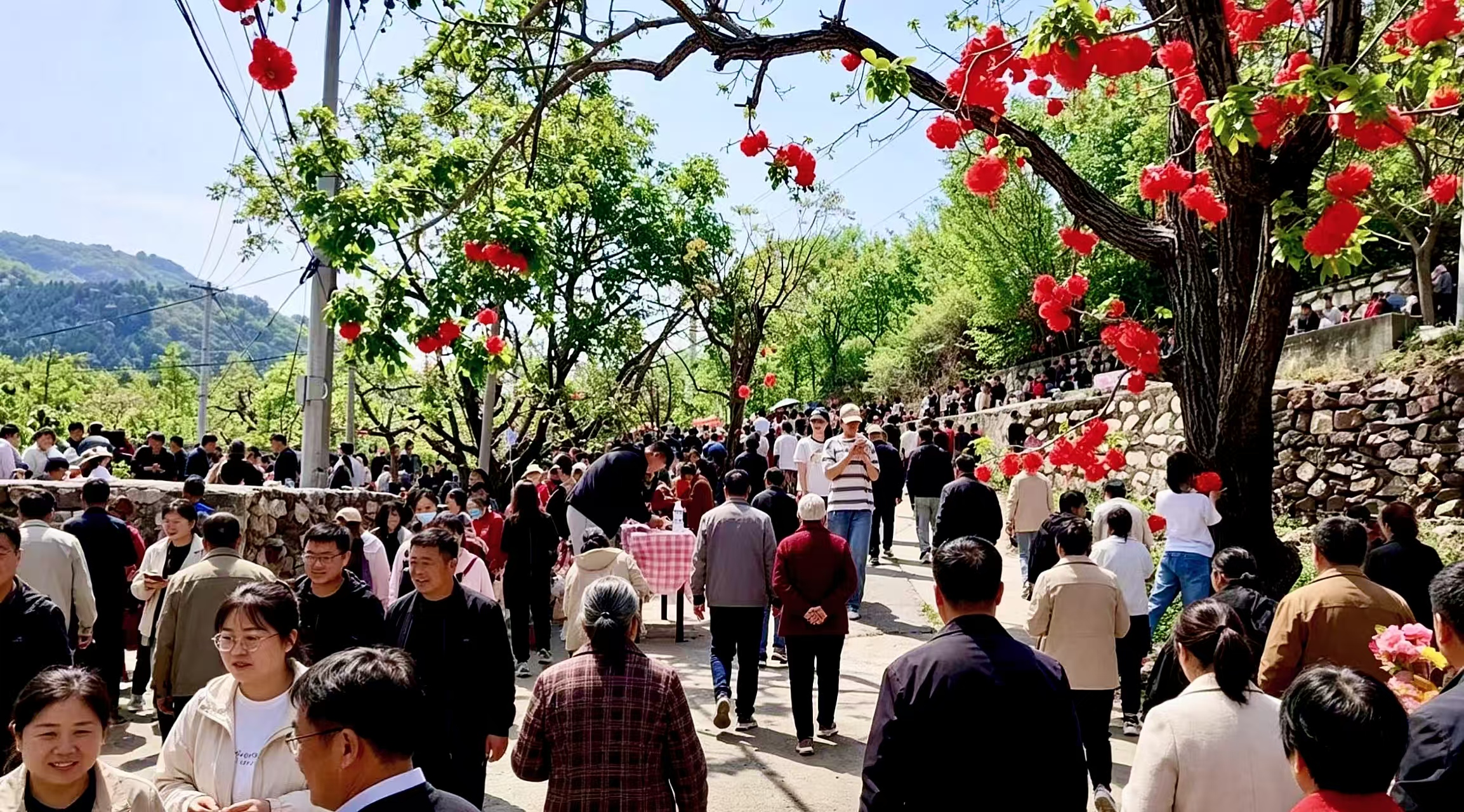 5月1日，眾多游客陸續進入太后村，沉浸式體驗“太后十二式”活動。人民網記者 李棟攝