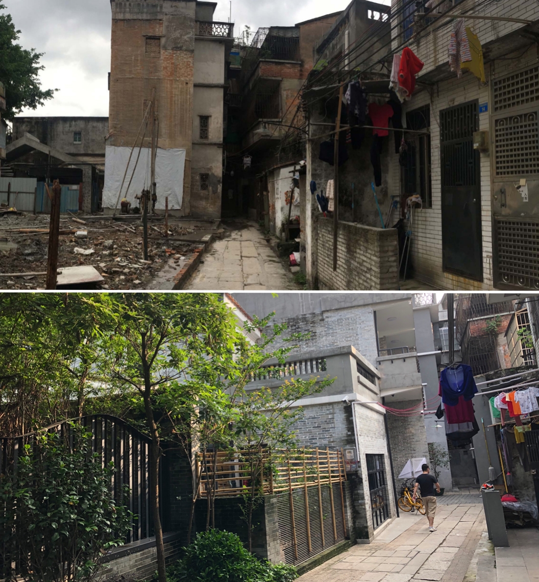 广州泮塘五约外街改造前（上图）后（下图）对比。受访者供图